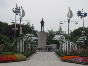 Statue of General MacArthur surveys a park in Incheon's Chinatown